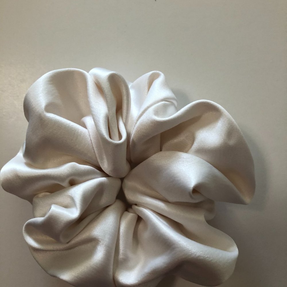 New Handmade White Satin Premium Fabric Scrunchie with Wide Elastic